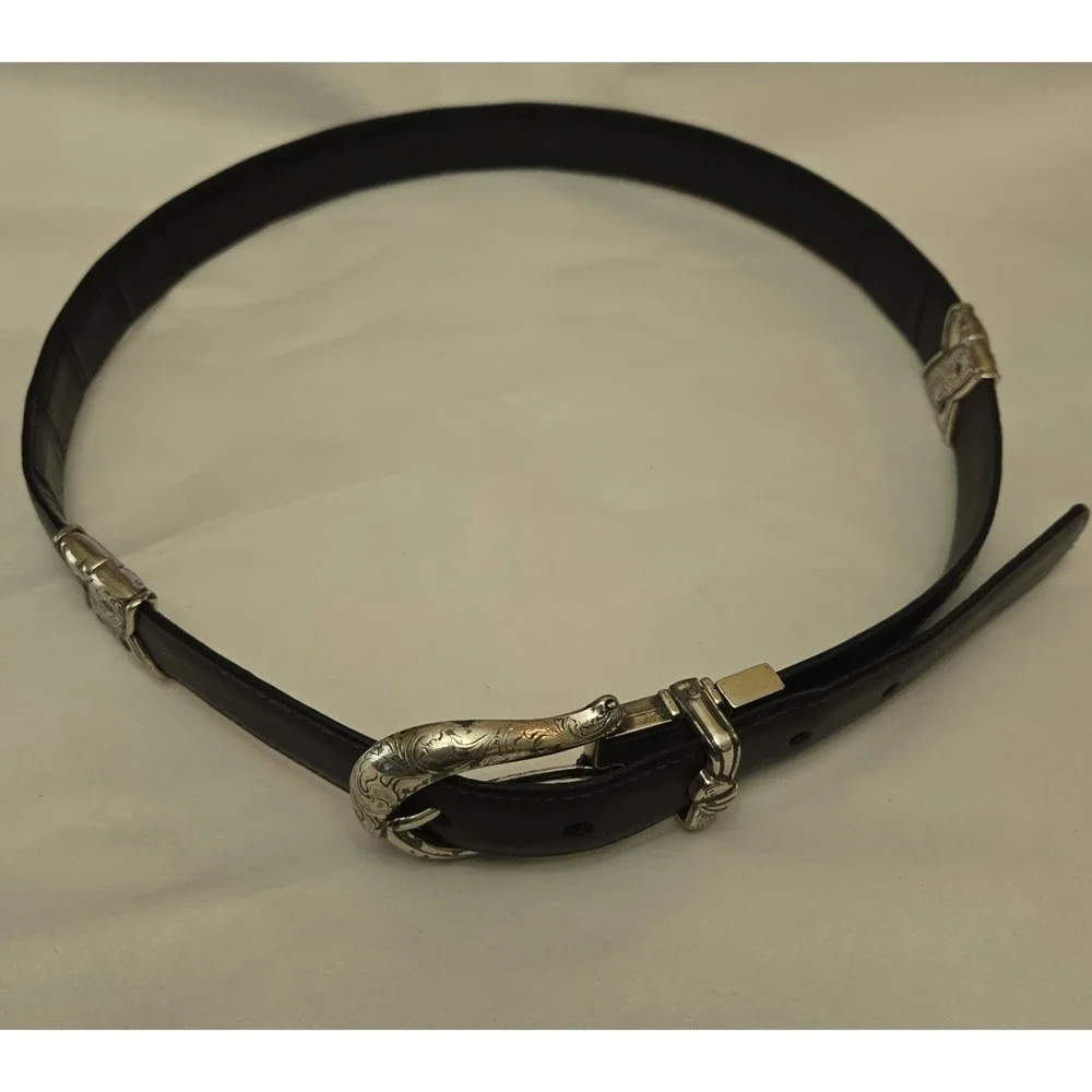 Brighton Reversible Western Belt Black Tan‎ Croc Leather Silver Buckle Size M 32